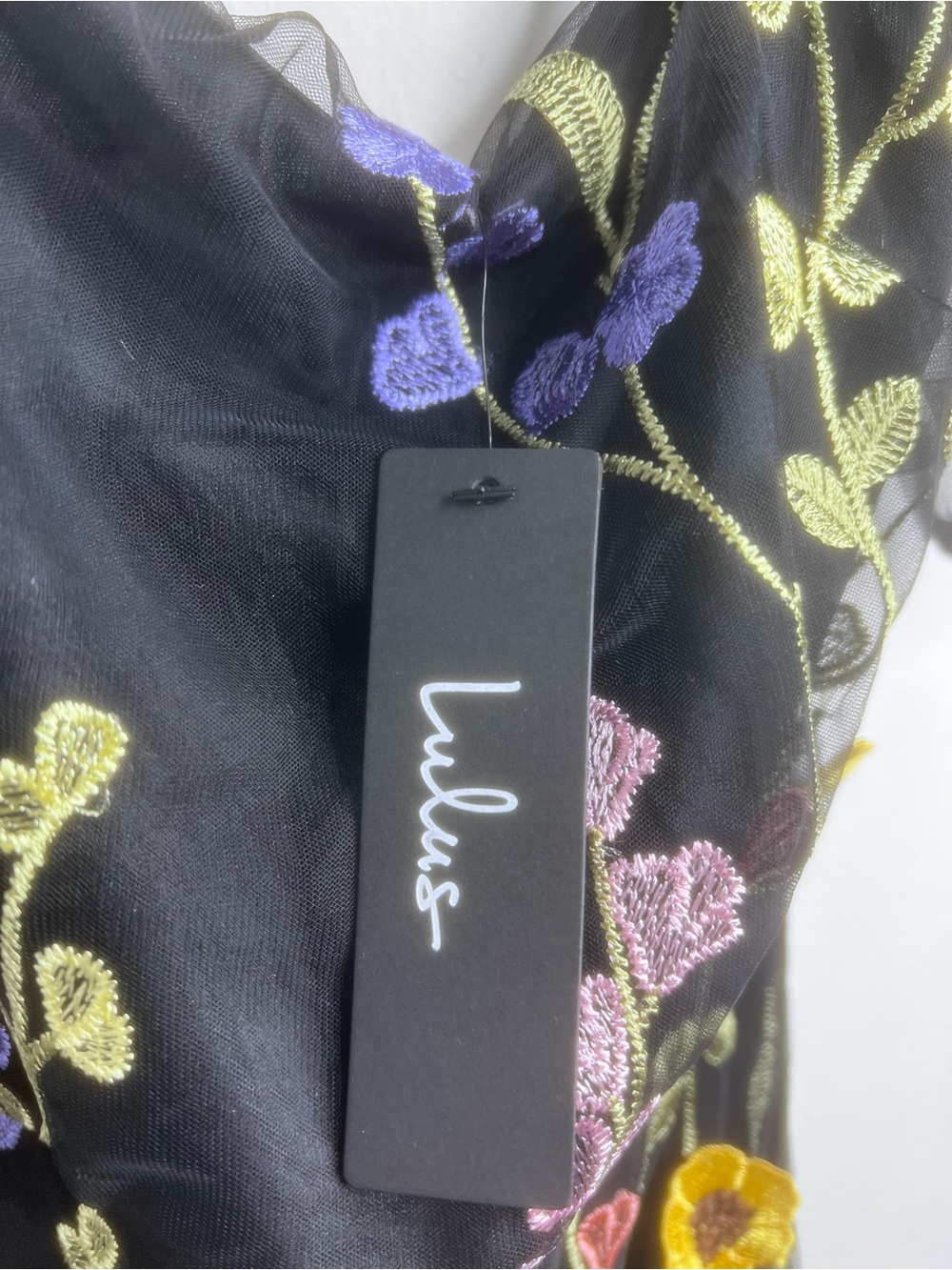 Lulus Thriving Poise Black 3D Floral Embroidered Tie-Strap Maxi Dress NWT Size L - Picture 9 of 17